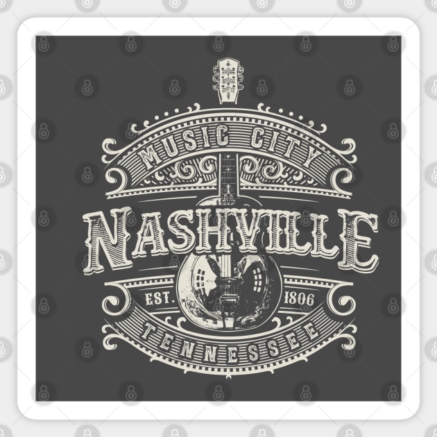 Nashville Music City Tennessee Guitar Vintage Sticker by Designkix